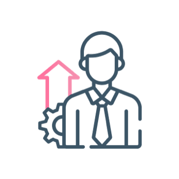 Insurance agent growth and efficiency icon with gear and upward arrow