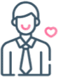 Customer service representative icon with heart symbols