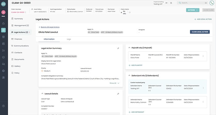 Legal Claims Screen