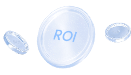 Coins labeled ROI representing return on investment